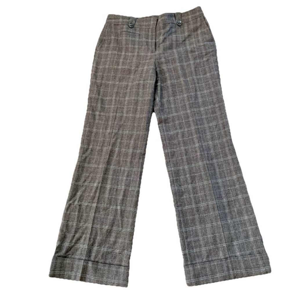 Ann Taylor Margo Dress Pants Plaid Size 10 Wide Leg 34x31 Academia Gray‎ Cuffed